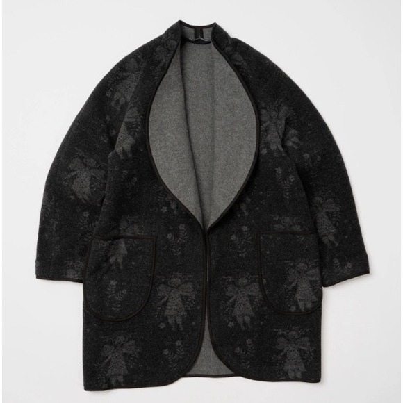 Gudrun Sjoden Wool Coat‎ Jacket Size L Angel Printed Gray Winter Cozy - Picture 3 of 13